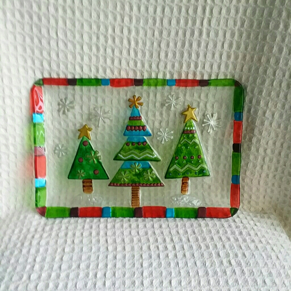 Rectangular Glass Dish With Christmas Trees